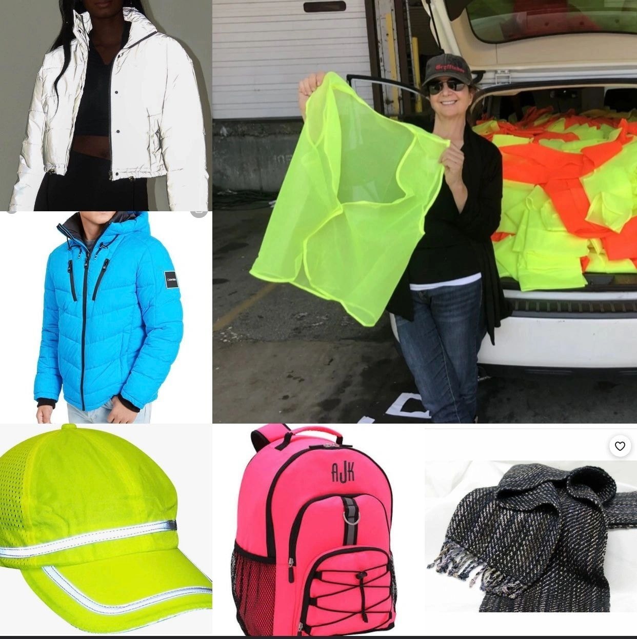Neon safety gear and pedestrian safety products