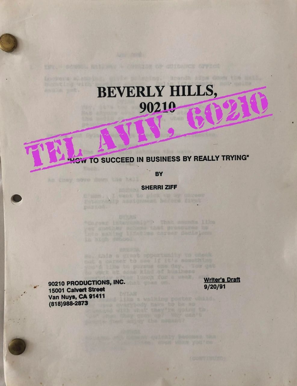 Beverly Hills 90210 screenplay script cover by Sherri Ziff